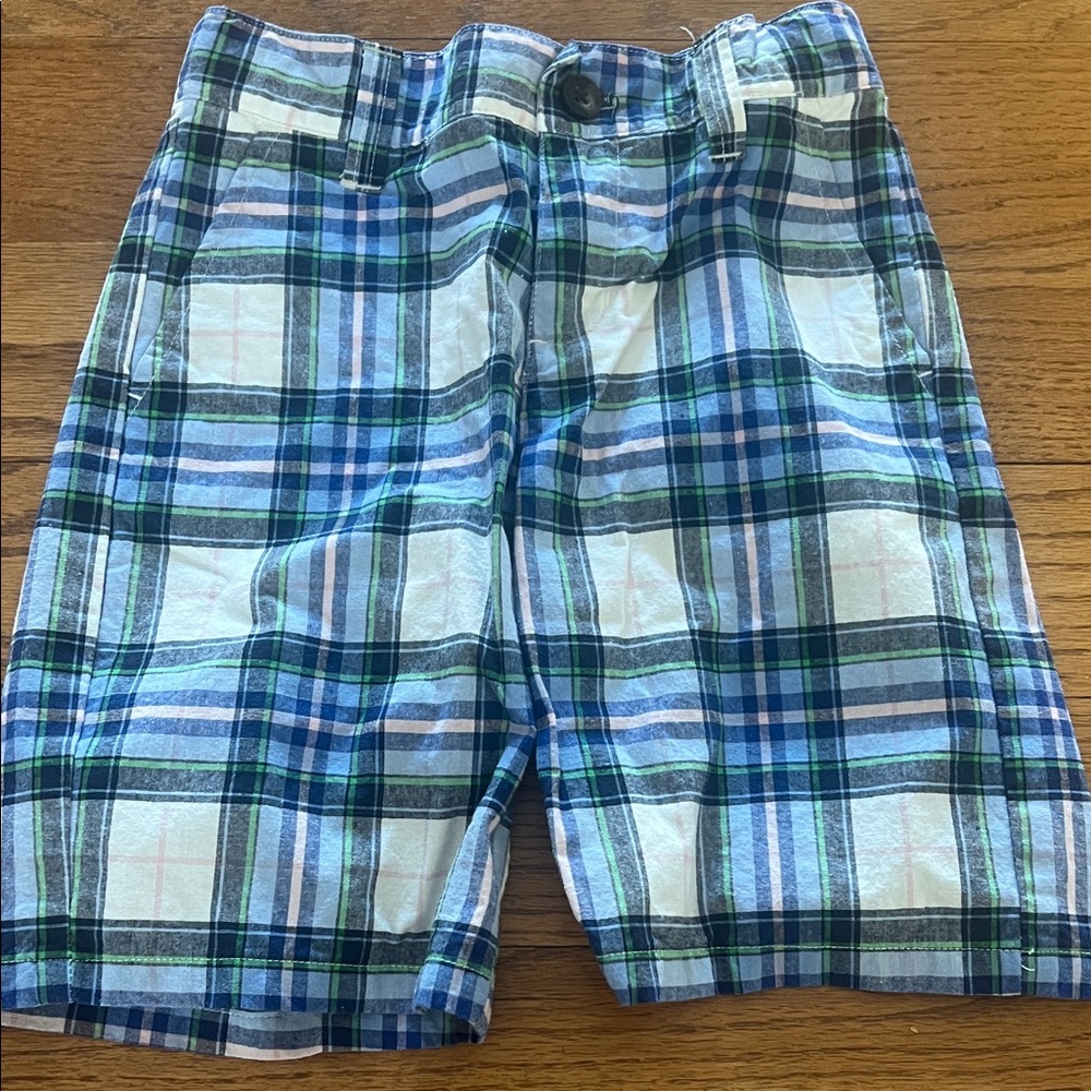 Janie & Jack Boys Plaid Blue and Green Shorts- like new
